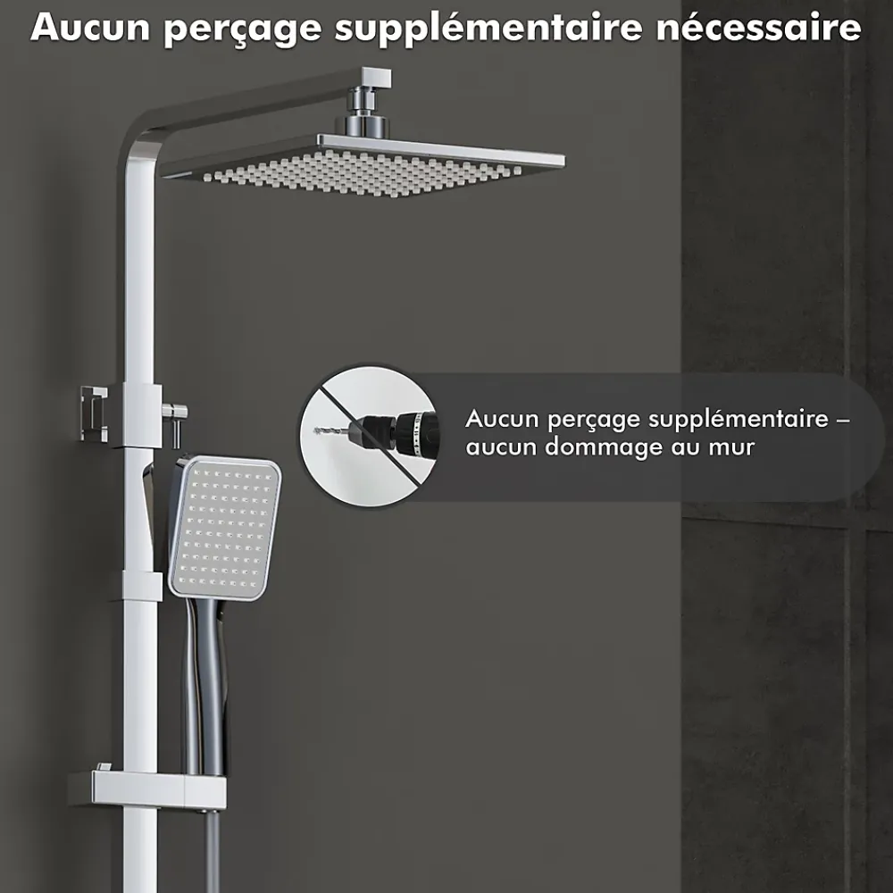 Colonne De Douche Sans Robinetterie|Homelody Colonne de Douche sans Mitigeur Systeme de Douche avec Douchette Set Kit de Douche en Acier Inox Réglable en Hauteur Chromé
