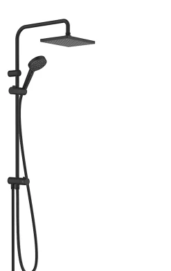 Hansgrohe Colonne de douche sans robinetterie avec pommeau + douchette 2 jets + flexible + barre réglable, noir mat, Vernis Shape