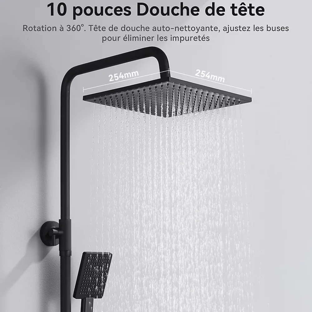 Robinet De Douche|Sofetiy Max Colonne de douche sans robinetterie avec pommeau + douchette+ flexible + barre réglable, Noir