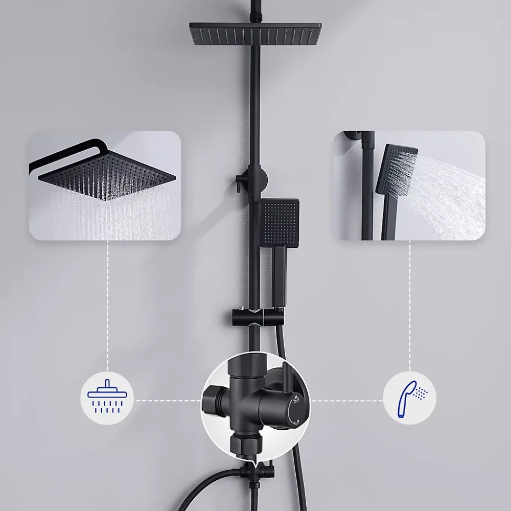 Robinet De Douche|Sofetiy Max Colonne de douche sans robinetterie avec pommeau + douchette+ flexible + barre réglable, Noir
