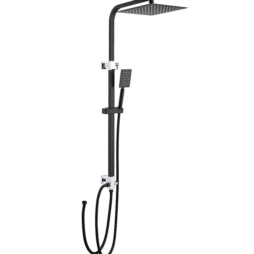 Auralum Max Colonne de douche sans robinetterie avec pommeau + douchette+ flexible + barre réglable, Noir
