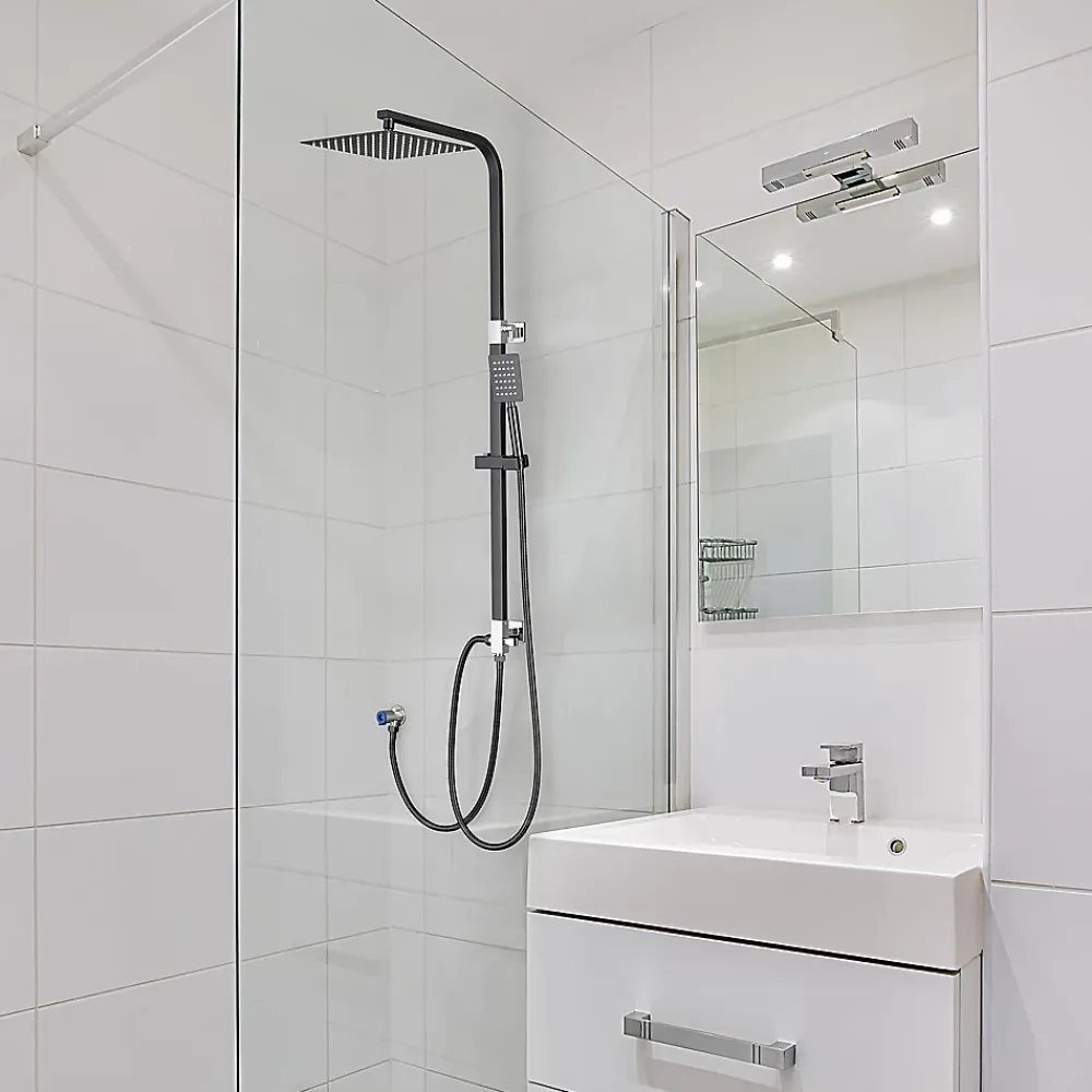 Auralum Max Colonne de douche sans robinetterie avec pommeau + douchette+ flexible + barre réglable, Noir