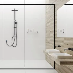 Auralum Max Colonne de douche sans robinetterie avec pommeau + douchette+ flexible + barre réglable, Noir