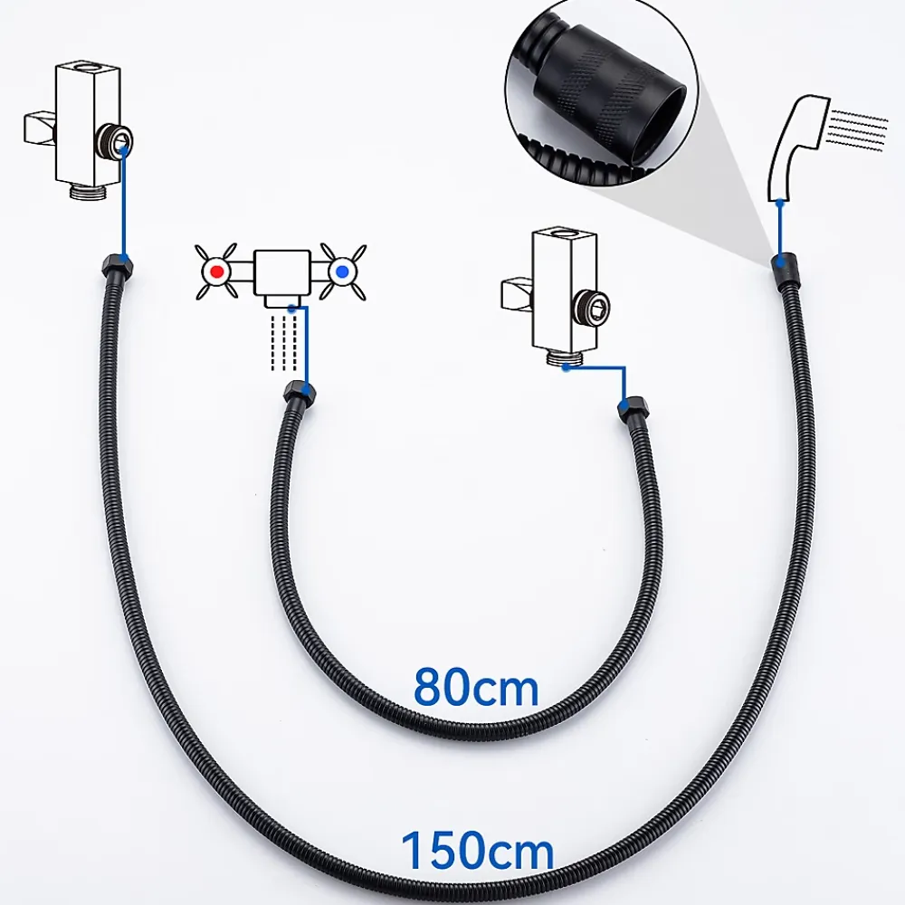 Auralum Max Colonne de douche sans robinetterie avec pommeau + douchette+ flexible + barre réglable, Noir