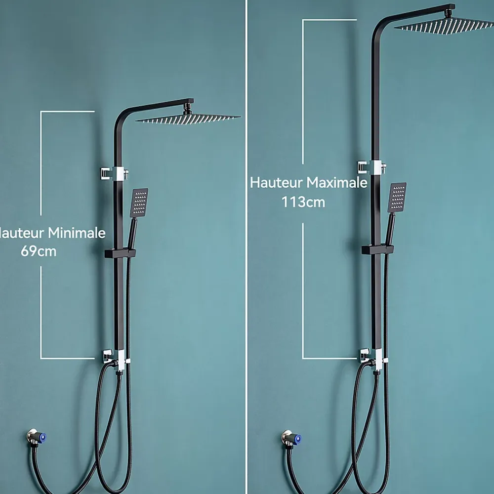 Auralum Max Colonne de douche sans robinetterie avec pommeau + douchette+ flexible + barre réglable, Noir