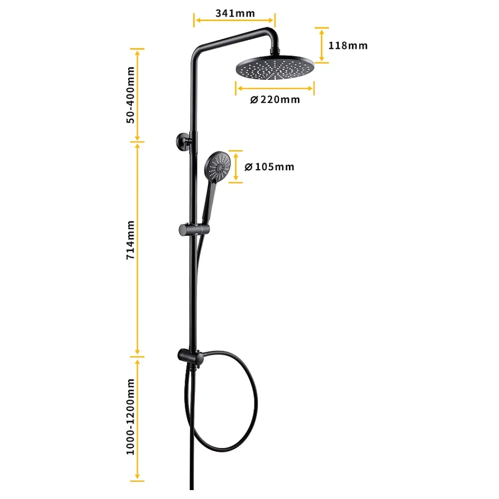 Robinet De Douche|Cecipa Max Colonne de douche sans robinetterie avec pommeau + douchette+ flexible + barre réglable, Noir