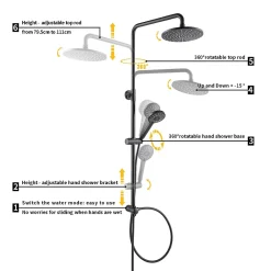 Robinet De Douche|Cecipa Max Colonne de douche sans robinetterie avec pommeau + douchette+ flexible + barre réglable, Noir