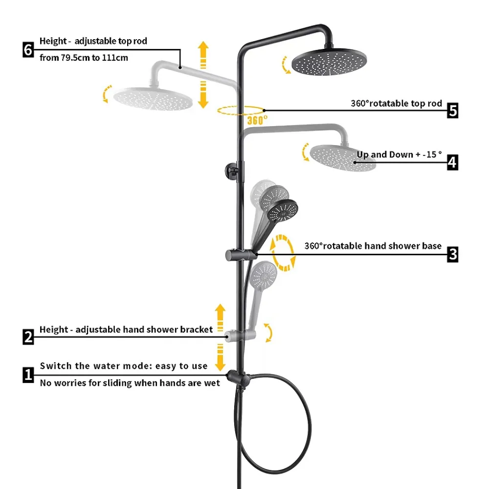 Robinet De Douche|Cecipa Max Colonne de douche sans robinetterie avec pommeau + douchette+ flexible + barre réglable, Noir