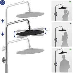 Colonne De Douche Sans Robinetterie|Sofetiy Max Colonne de douche sans robinetterie avec pommeau + douchette 4 jets + flexible + barre réglable, chromé