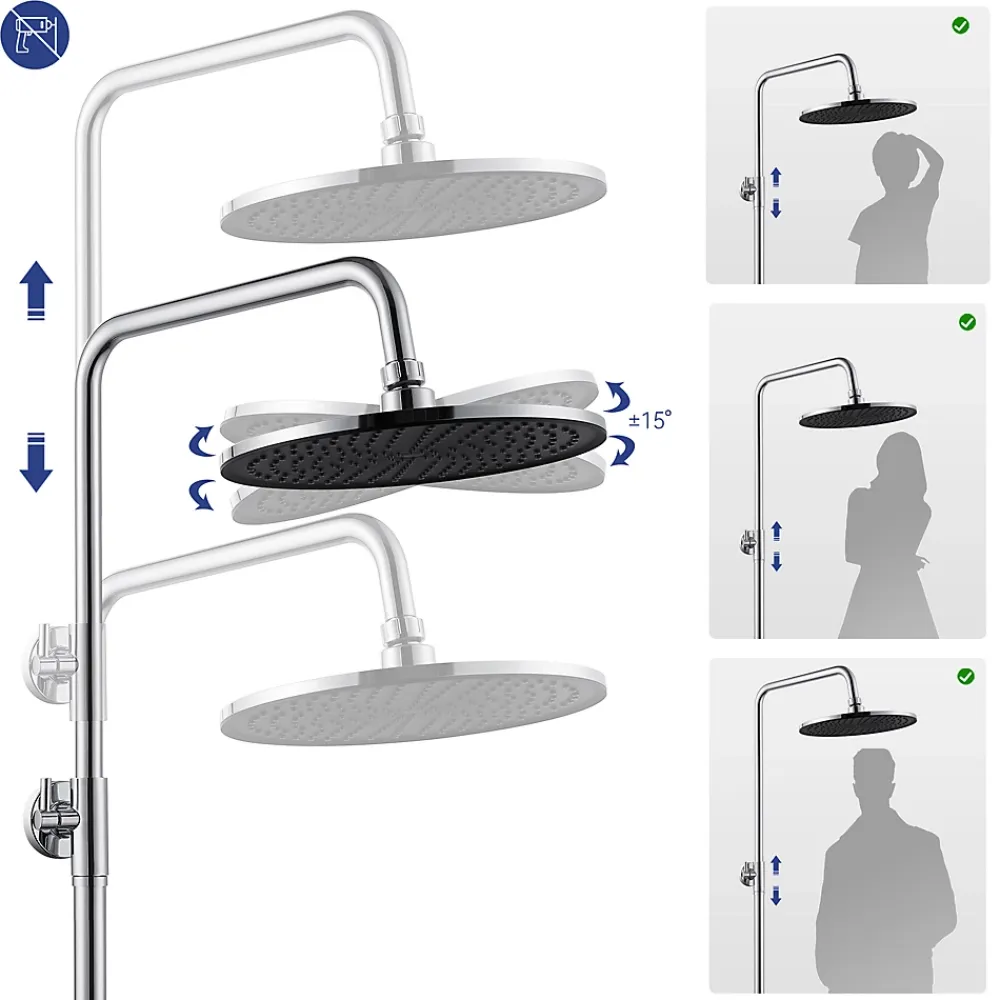 Colonne De Douche Sans Robinetterie|Sofetiy Max Colonne de douche sans robinetterie avec pommeau + douchette 4 jets + flexible + barre réglable, chromé