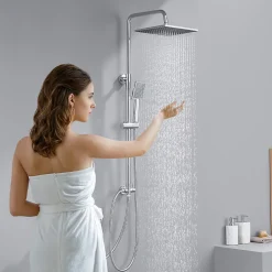 Robinet De Douche|Auralum Max Colonne de douche sans robinetterie avec pommeau + douchette + flexible + barre réglable, chromé