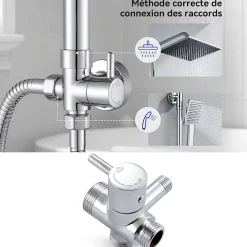 Robinet De Douche|Auralum Max Colonne de douche sans robinetterie avec pommeau + douchette + flexible + barre réglable, chromé