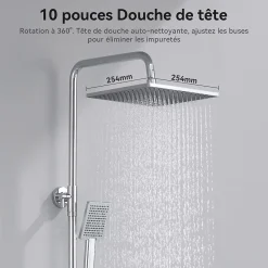 Robinet De Douche|Auralum Max Colonne de douche sans robinetterie avec pommeau + douchette + flexible + barre réglable, chromé