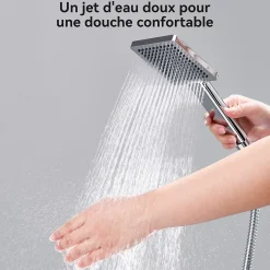 Robinet De Douche|Auralum Max Colonne de douche sans robinetterie avec pommeau + douchette + flexible + barre réglable, chromé