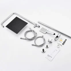 Robinet De Douche|Auralum Max Colonne de douche sans robinetterie avec pommeau + douchette + flexible + barre réglable, chromé