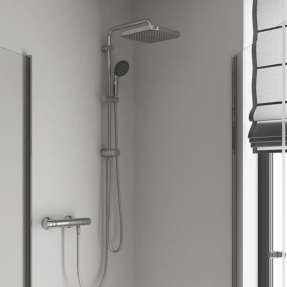 Colonne De Douche Sans Robinetterie|Grohe Colonne de douche sans robinetterie avec pommeau + douchette 1 jet + flexible + barre réglable Vitalio Start 250 Cube