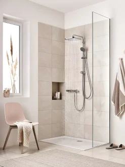 Colonne De Douche Sans Robinetterie|Grohe Colonne de douche sans robinetterie avec pommeau + douchette 1 jet + flexible + barre réglable Vitalio Start 250 Cube
