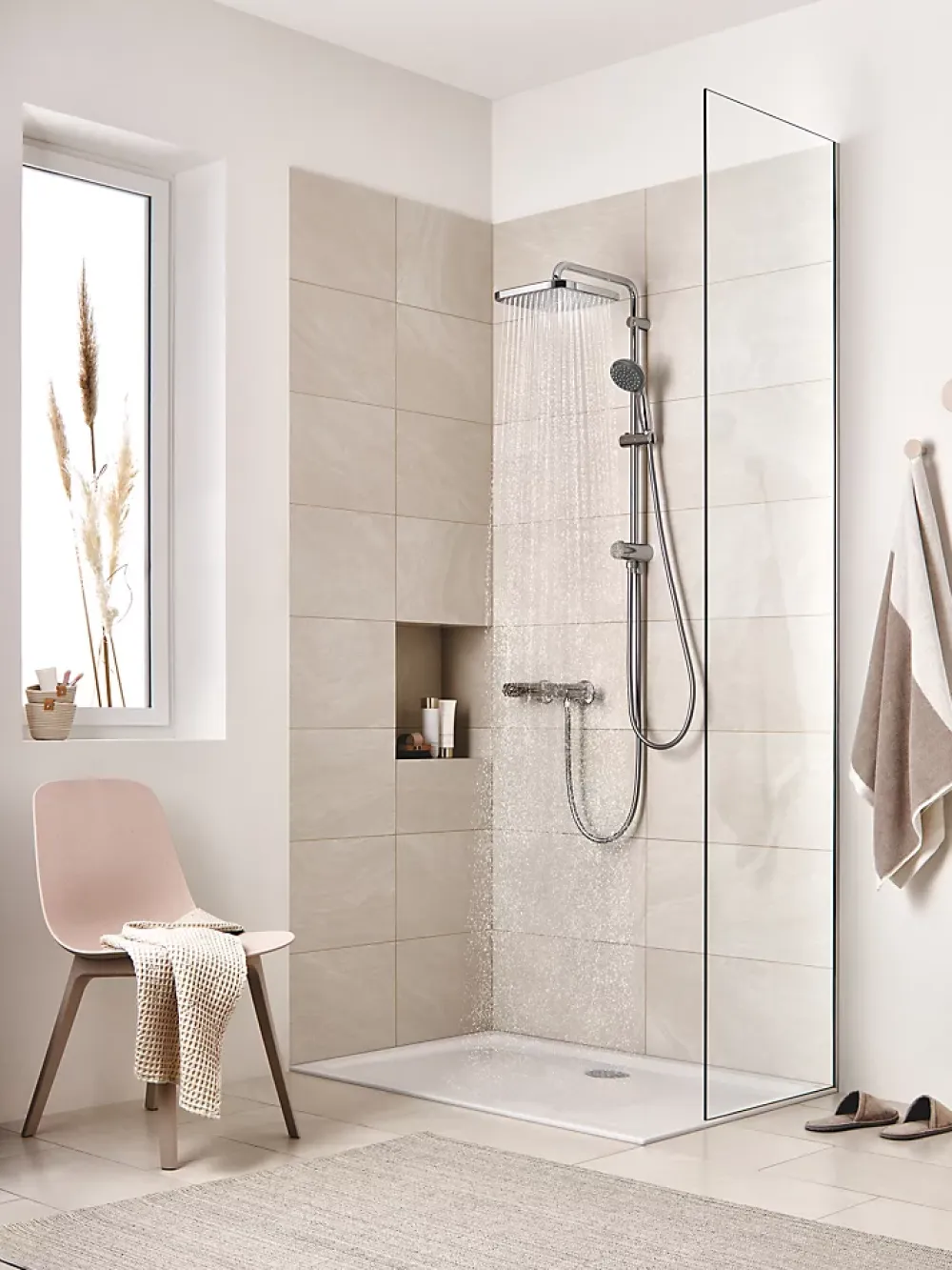 Colonne De Douche Sans Robinetterie|Grohe Colonne de douche sans robinetterie avec pommeau + douchette 1 jet + flexible + barre réglable Vitalio Start 250 Cube