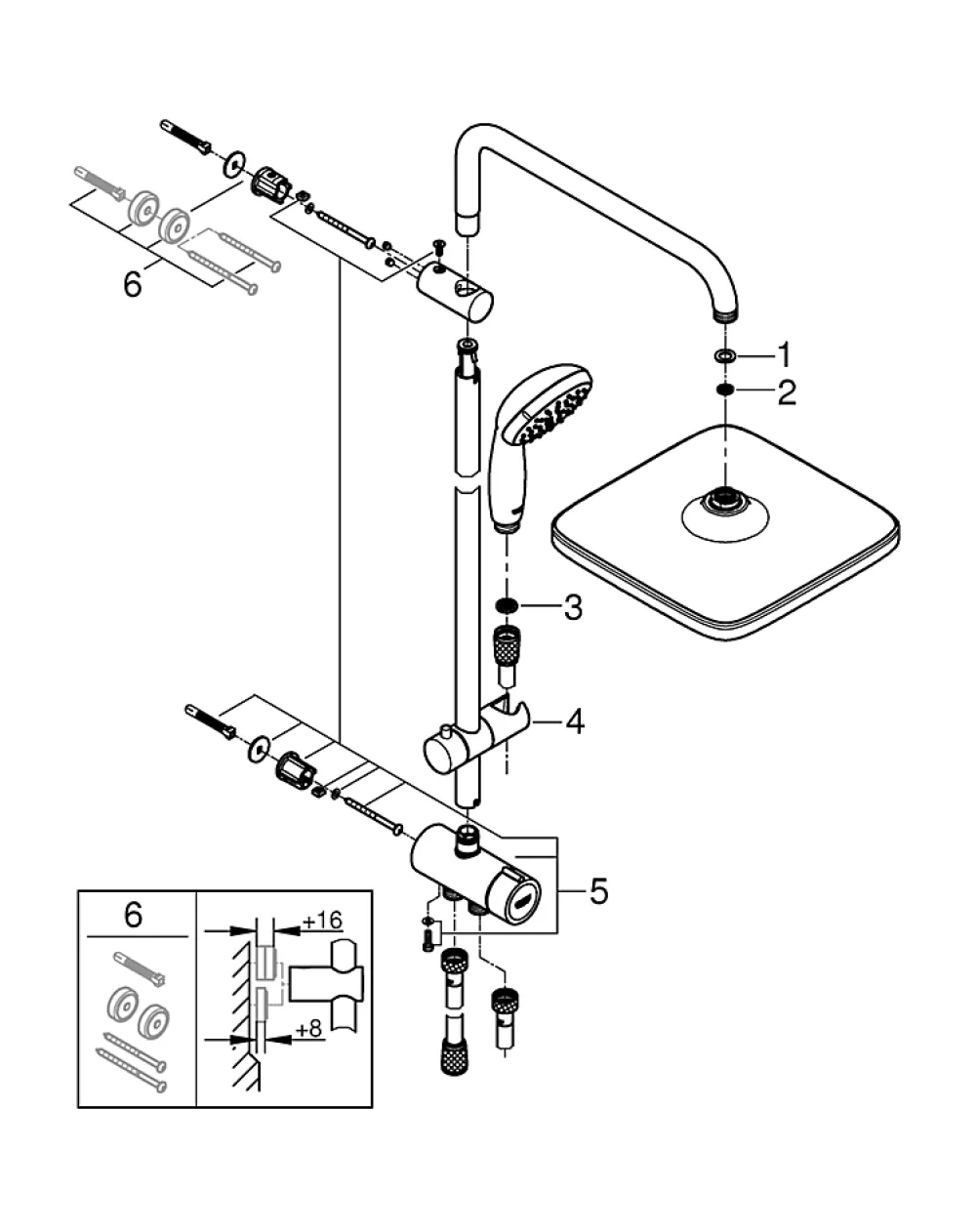 Colonne De Douche Sans Robinetterie|Grohe Colonne de douche sans robinetterie avec pommeau + douchette 1 jet + flexible + barre réglable Vitalio Start 250 Cube