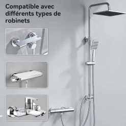 Sofetiy Max Colonne de douche sans robinetterie avec pommeau + douchette+ flexible + barre réglable, chrome