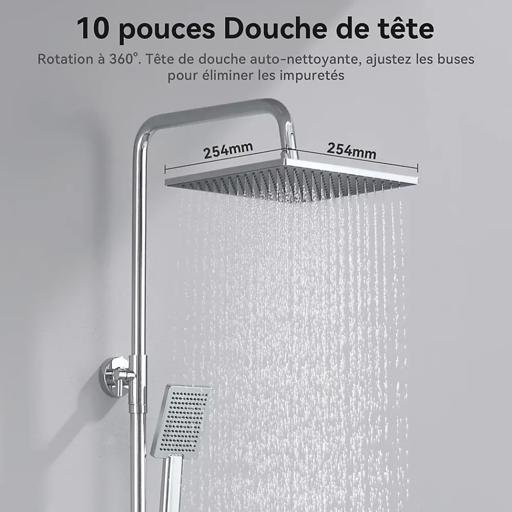 Sofetiy Max Colonne de douche sans robinetterie avec pommeau + douchette+ flexible + barre réglable, chrome