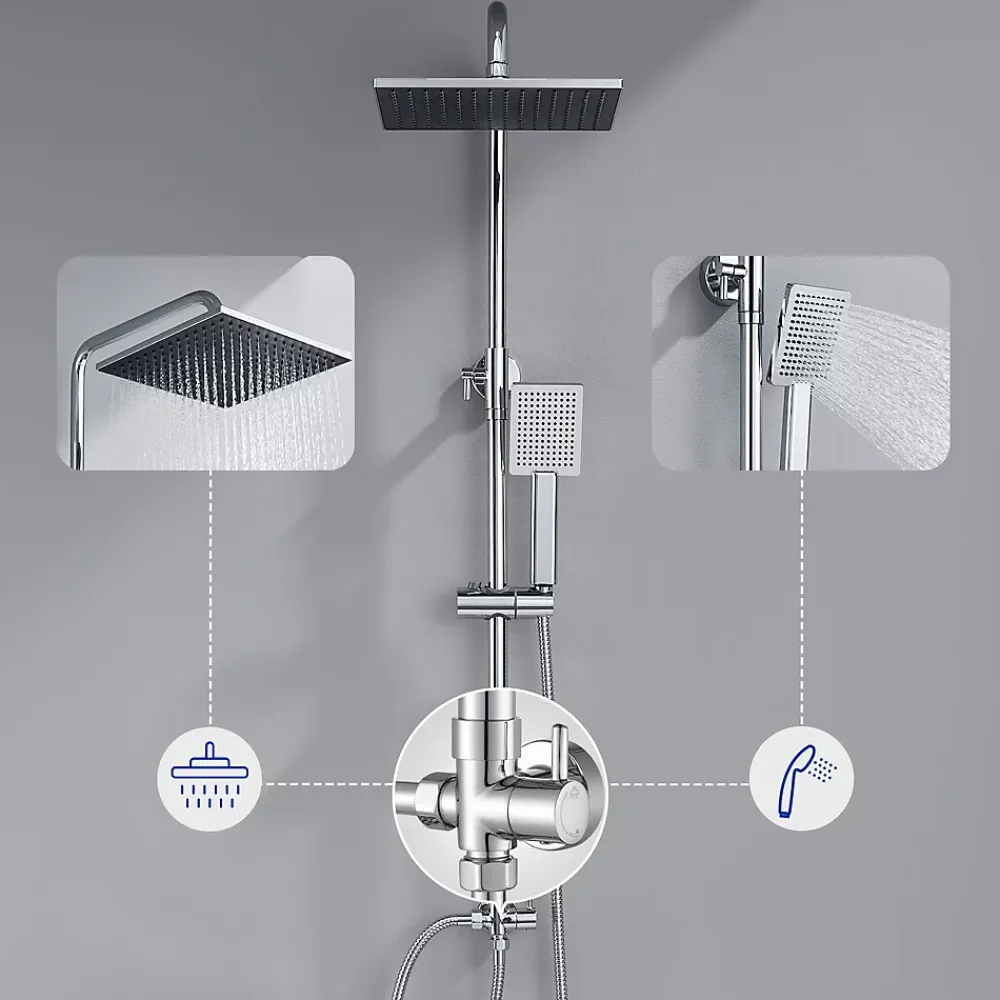 Sofetiy Max Colonne de douche sans robinetterie avec pommeau + douchette+ flexible + barre réglable, chrome
