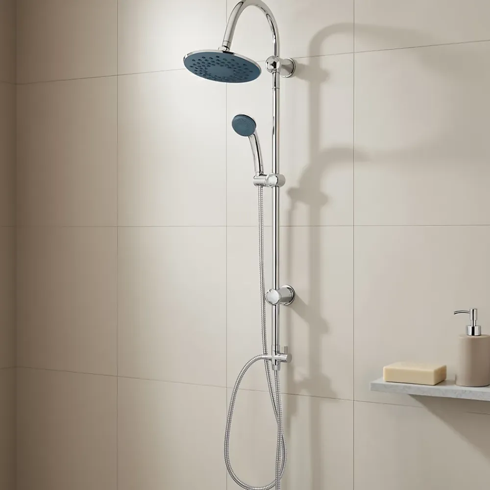 Colonne De Douche Sans Robinetterie| Colonne de douche sans robinetterie avec pommeau + douchette 1 jet + support + flexible 150 cm en inox chromé Nakri