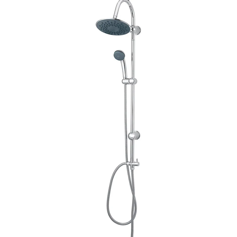 Colonne De Douche Sans Robinetterie| Colonne de douche sans robinetterie avec pommeau + douchette 1 jet + support + flexible 150 cm en inox chromé Nakri