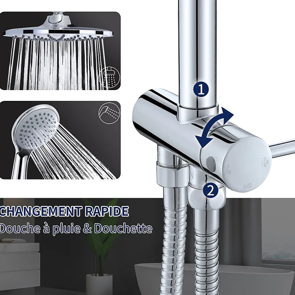 Colonne De Douche Sans Robinetterie|Homelody Colonne de Douche sans Robinetterie Murale Hydromassante avec Douchette et Pommeau de Douche Chromé