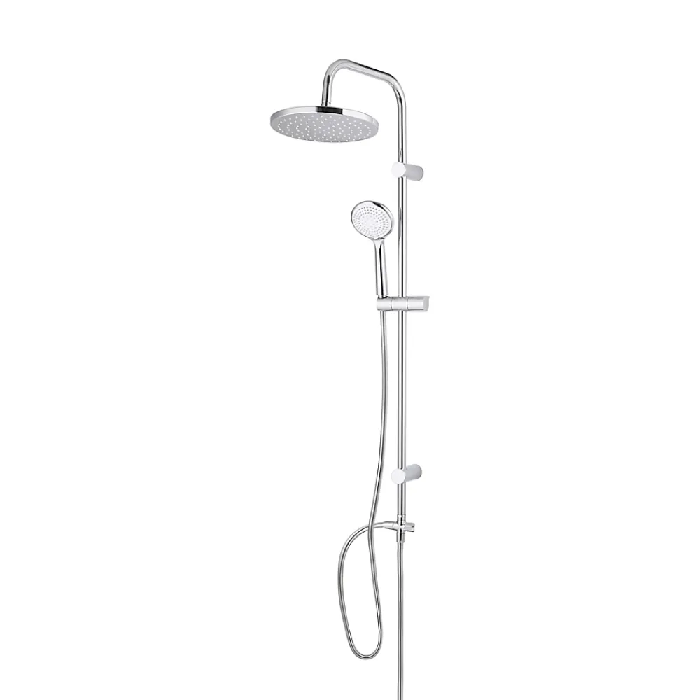 GoodHome Colonne de douche sans robinetterie avec pommeau + douchette 3 jets + flexible + barre réglable chrome Cavally