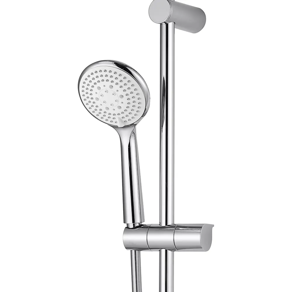 GoodHome Colonne de douche sans robinetterie avec pommeau + douchette 3 jets + flexible + barre réglable chrome Cavally