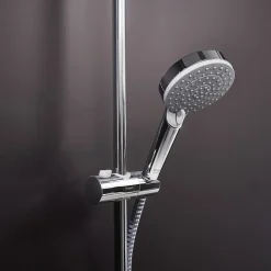 Hansgrohe Colonne de douche sans robinetterie avec pommeau + douchette 2 jets + flexible + barre réglable, chrome, Vernis Shape