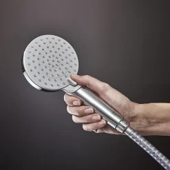 Hansgrohe Colonne de douche sans robinetterie avec pommeau + douchette 2 jets + flexible + barre réglable, chrome, Vernis Shape