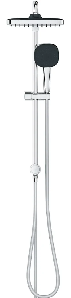 Grohe Colonne de douche sans robinetterie avec douchette + pommeau + flexible + barre, chrome carré, Vitalio Start 250