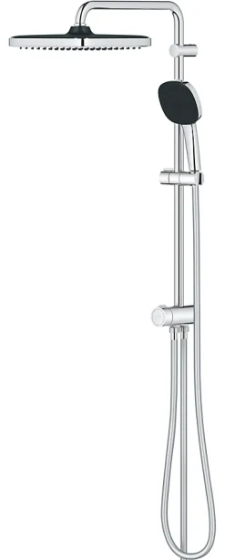 Grohe Colonne de douche sans robinetterie avec douchette + pommeau + flexible + barre, chrome carré, Vitalio Start 250