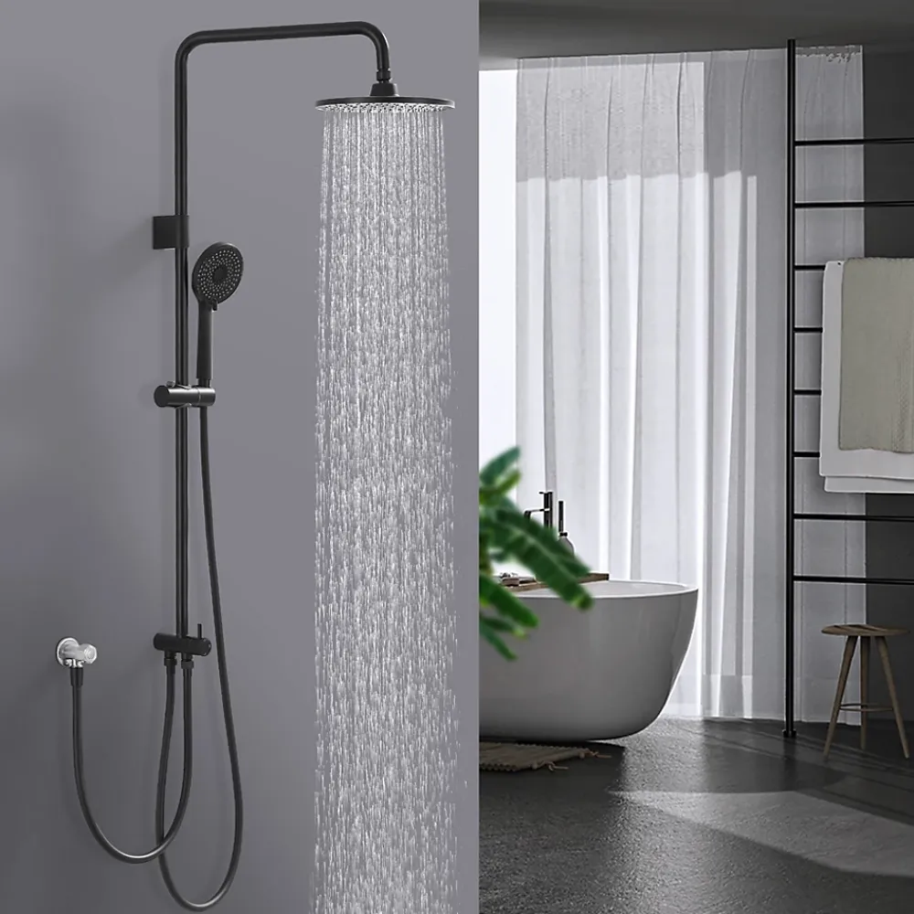 Homelody Colonne de Douche sans Robinetterie Effet Pluie avec Douchette 3 Fonctions Noir pour Salle de Bain