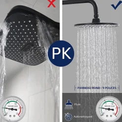 Homelody Colonne de Douche sans Robinetterie Effet Pluie avec Douchette 3 Fonctions Noir pour Salle de Bain
