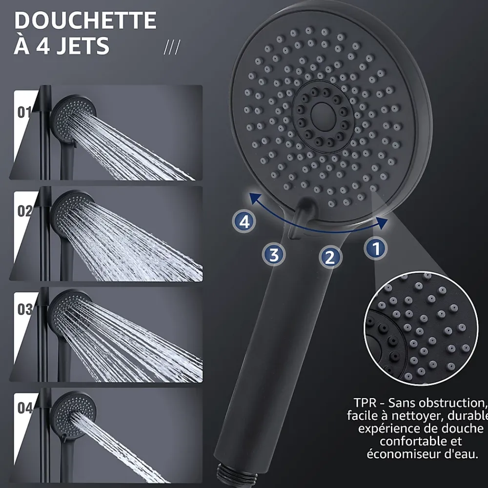 Homelody Colonne de Douche sans Robinetterie Effet Pluie avec Douchette 3 Fonctions Noir pour Salle de Bain