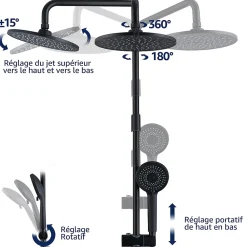 Homelody Colonne de Douche sans Robinetterie Effet Pluie avec Douchette 3 Fonctions Noir pour Salle de Bain