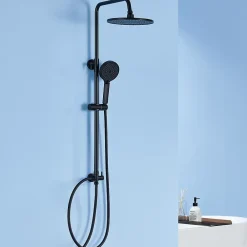 Sofetiy Max Colonne de douche sans robinetterie avec pommeau + douchette 4 jets + flexible + barre réglable, Noir