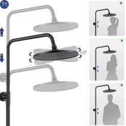 Sofetiy Max Colonne de douche sans robinetterie avec pommeau + douchette 4 jets + flexible + barre réglable, Noir