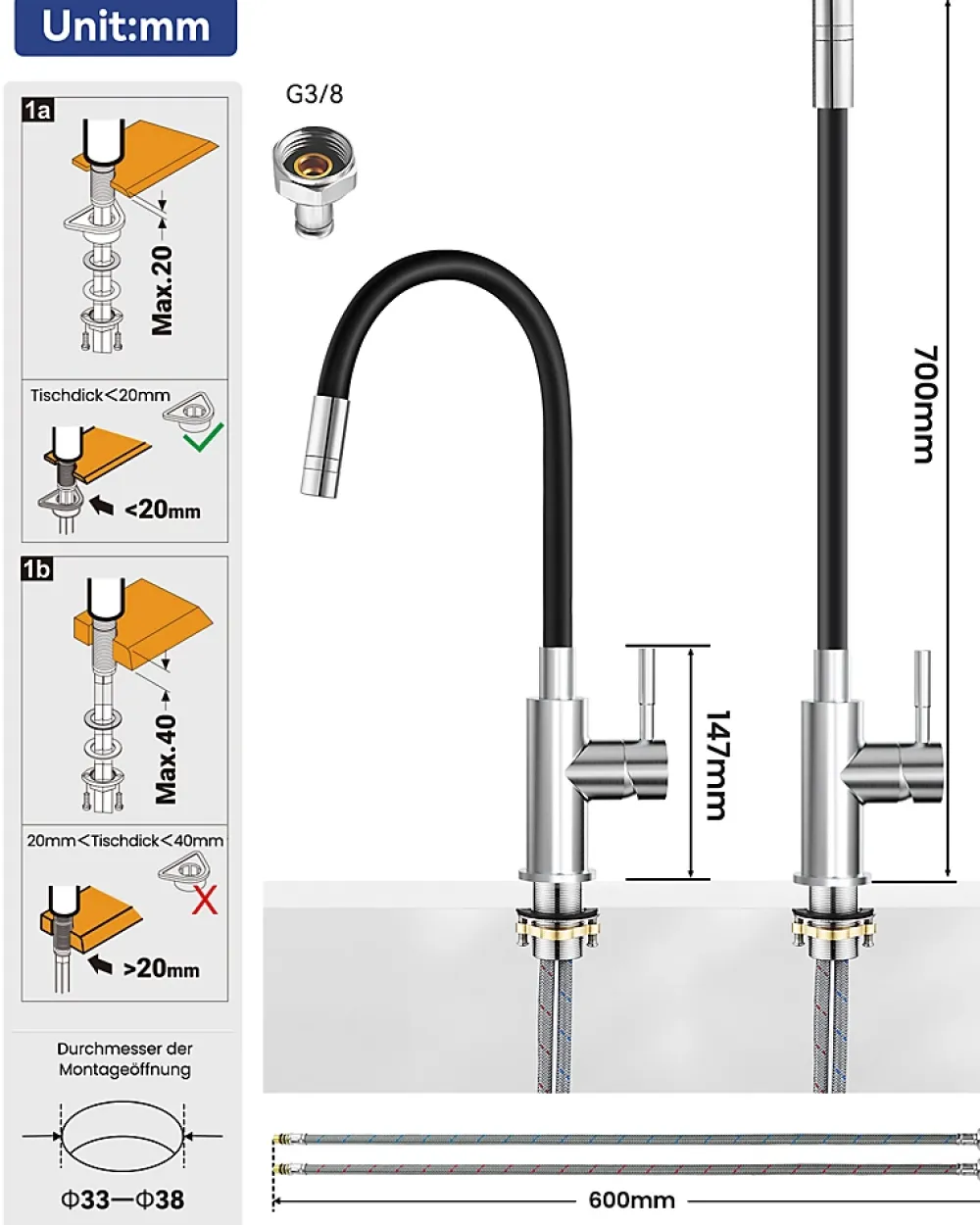 Sofetiy Max Colonne de douche sans robinetterie avec pommeau + douchette 4 jets + flexible + barre réglable, Noir