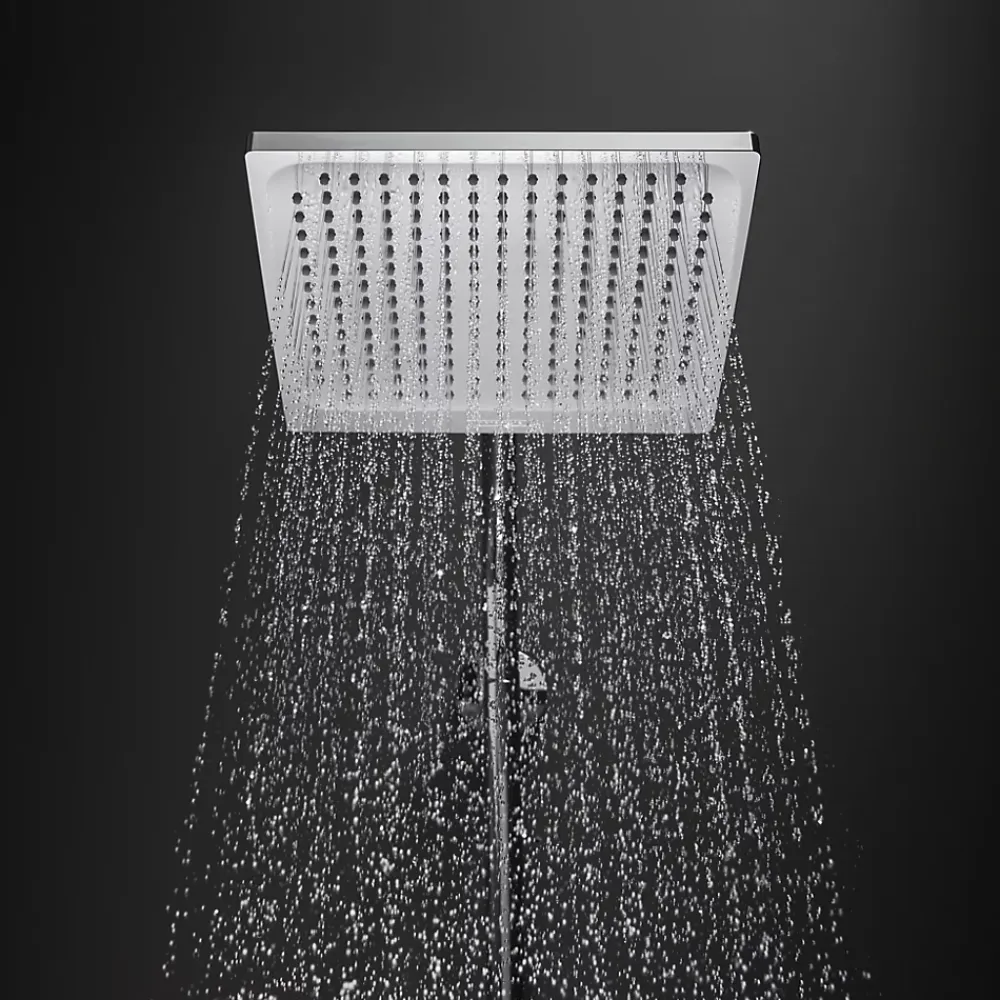 Colonne De Douche Sans Robinetterie|Hansgrohe Colonne de douche sans robinetterie avec pommeau + douchette 1 jet + flexible + barre de douche, chrome, Crometta E
