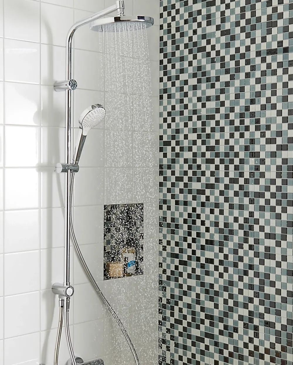 Hansgrohe Colonne de douche sans robinetterie avec douchette 3 jets + flexible + barre réglable, chrome, Reno 220 surface