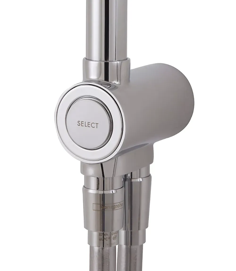 Hansgrohe Colonne de douche sans robinetterie avec douchette 3 jets + flexible + barre réglable, chrome, Reno 220 surface