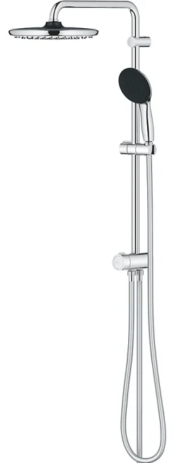 Colonne De Douche Sans Robinetterie|Grohe Colonne de douche sans robinetterie avec douchette + pommeau + flexible + barre, chrome rond, Vitalio Start 250