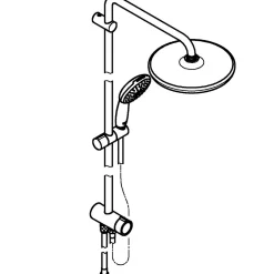 Colonne De Douche Sans Robinetterie|Grohe Colonne de douche sans robinetterie avec douchette + pommeau + flexible + barre, chrome rond, Vitalio Start 250