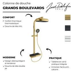 Colonne De Douche Thermostatique|Jacob Delafon Colonne de douche thermostatique Grands Boulevards avec tablette en verre laiton brossé