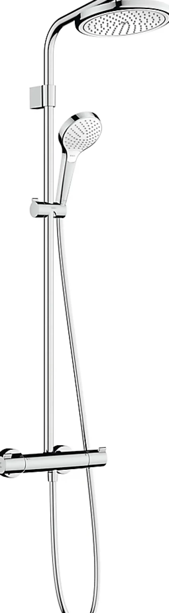 Hansgrohe Colonne de douche thermostatique avec pommeau + douchette 3 jets + flexible + barre réglable, chrome, Waterforms 220