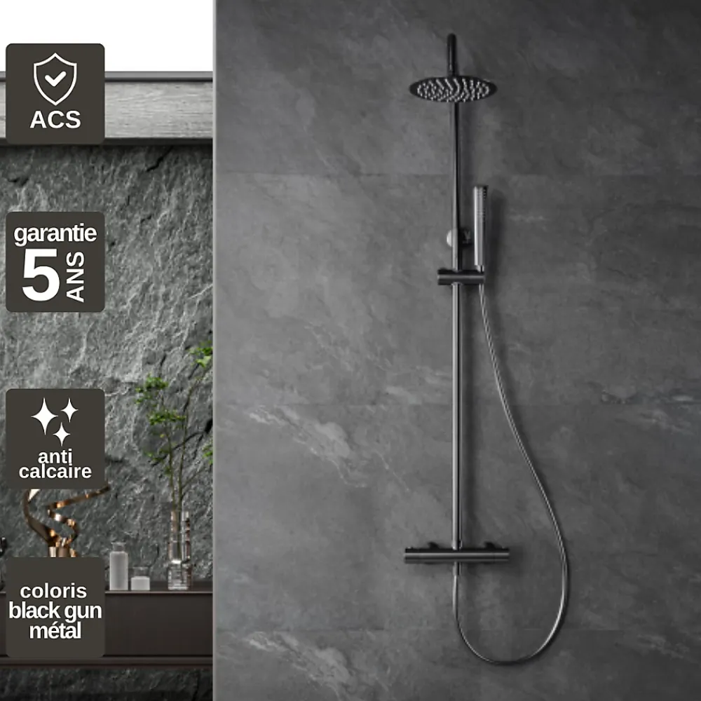 Imex Colonne de Douche Thermostatique Anti-Calcaire Black Gun Métal NAPOLES BTN047/BGM